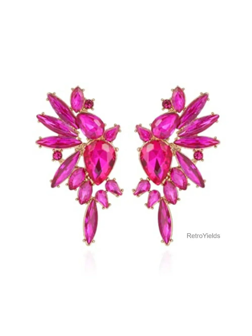 Vintage Rhinestone Statement Cluster Drop Dangle Earrings Gold Plated Crystal
